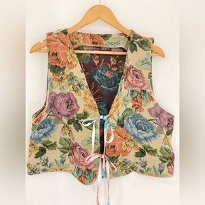 Floral Tapestry Vest with Tie Detail
